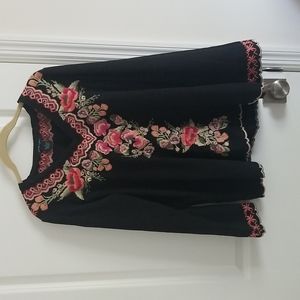 Black Blouse with Floral Embroidery